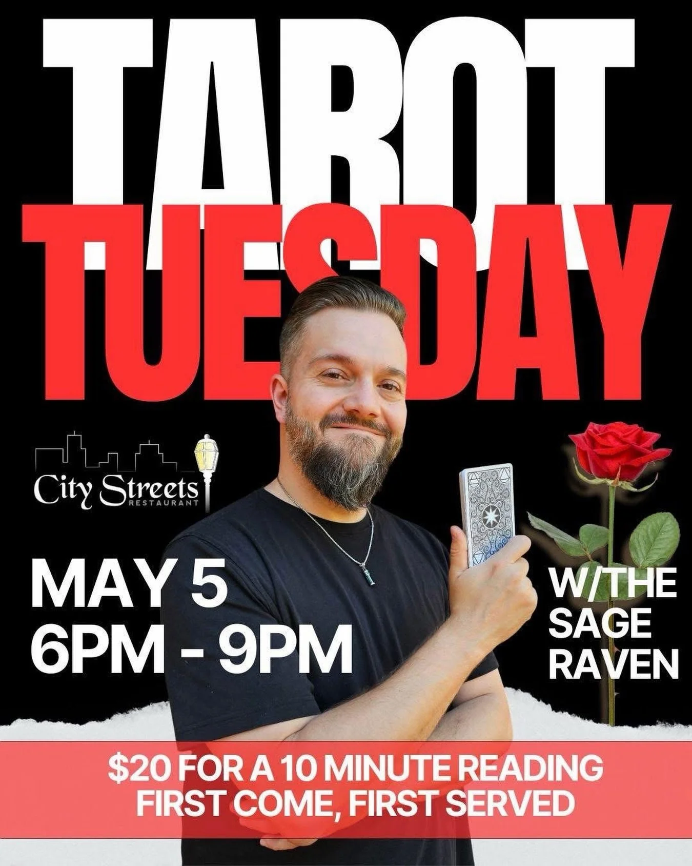 Tarot Tuesday with @thesageraven @citystreetsrest is more than a night out - it&rsquo;s a chance to shift your perspective. ✨

True transformation begins with awareness and open conversation, and this is where that journey unfolds.

Grab a bite, pull