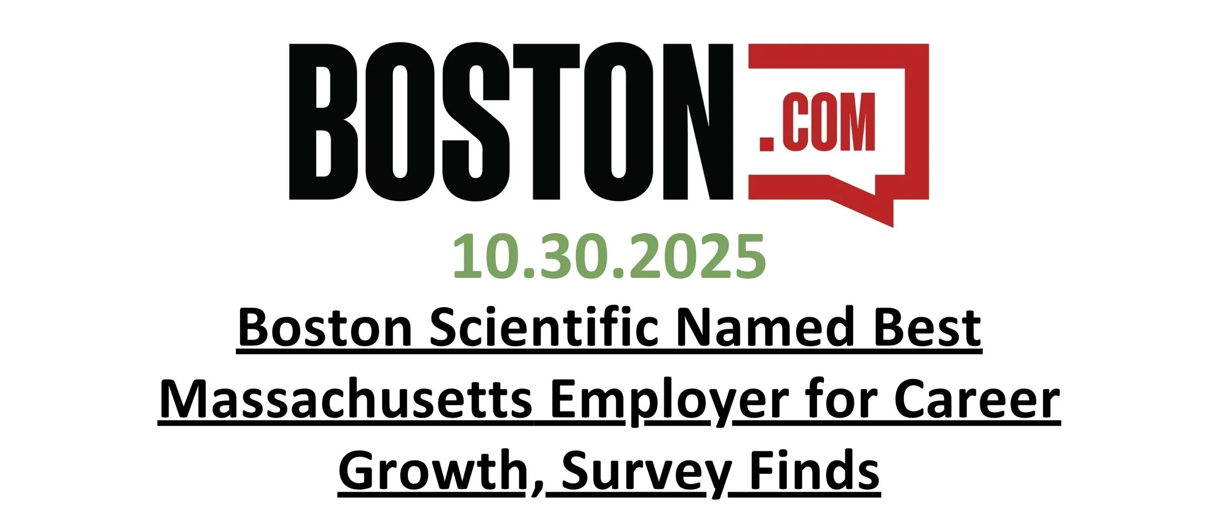 Announcement for Boston.com event on October 30, 2025, highlighting Boston Scientific as the best employer for career growth, based on survey findings.