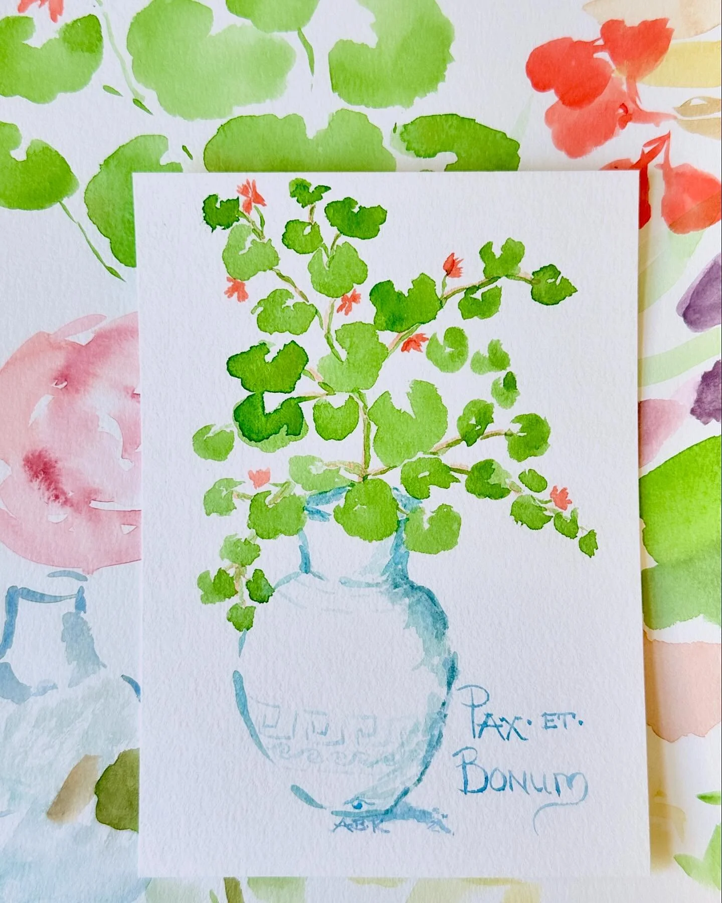 When writing to a friend, sometimes mere words can&rsquo;t touch the message I&rsquo;m trying to convey, so I&rsquo;ll paint a paper talisman and send that too.
I&rsquo;m hoping this little watercolor will wing its way across the miles and spark joy,