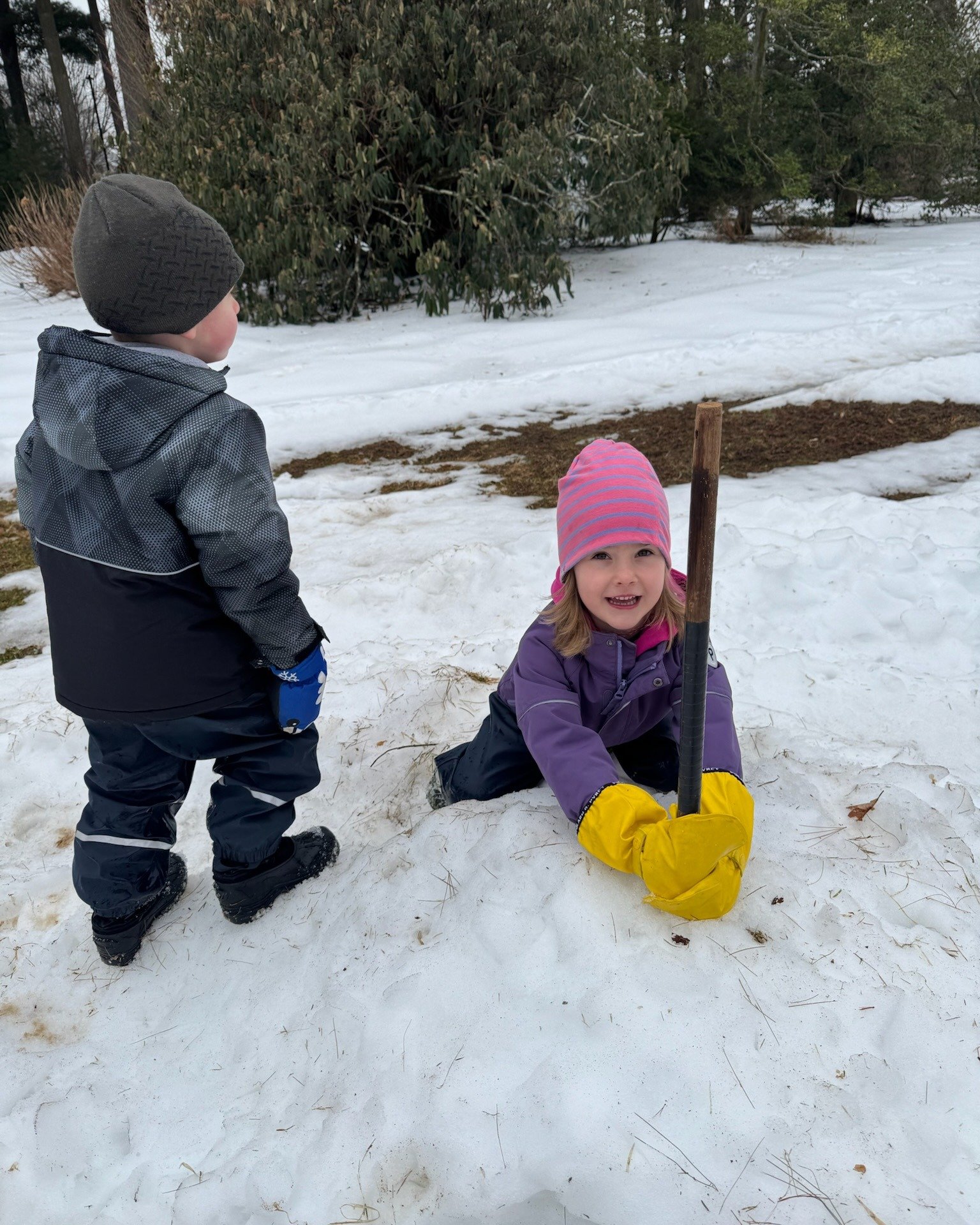 The kids were excited to use a stick and measuring tape to find the biggest snow pile left this week! ❄❄❄