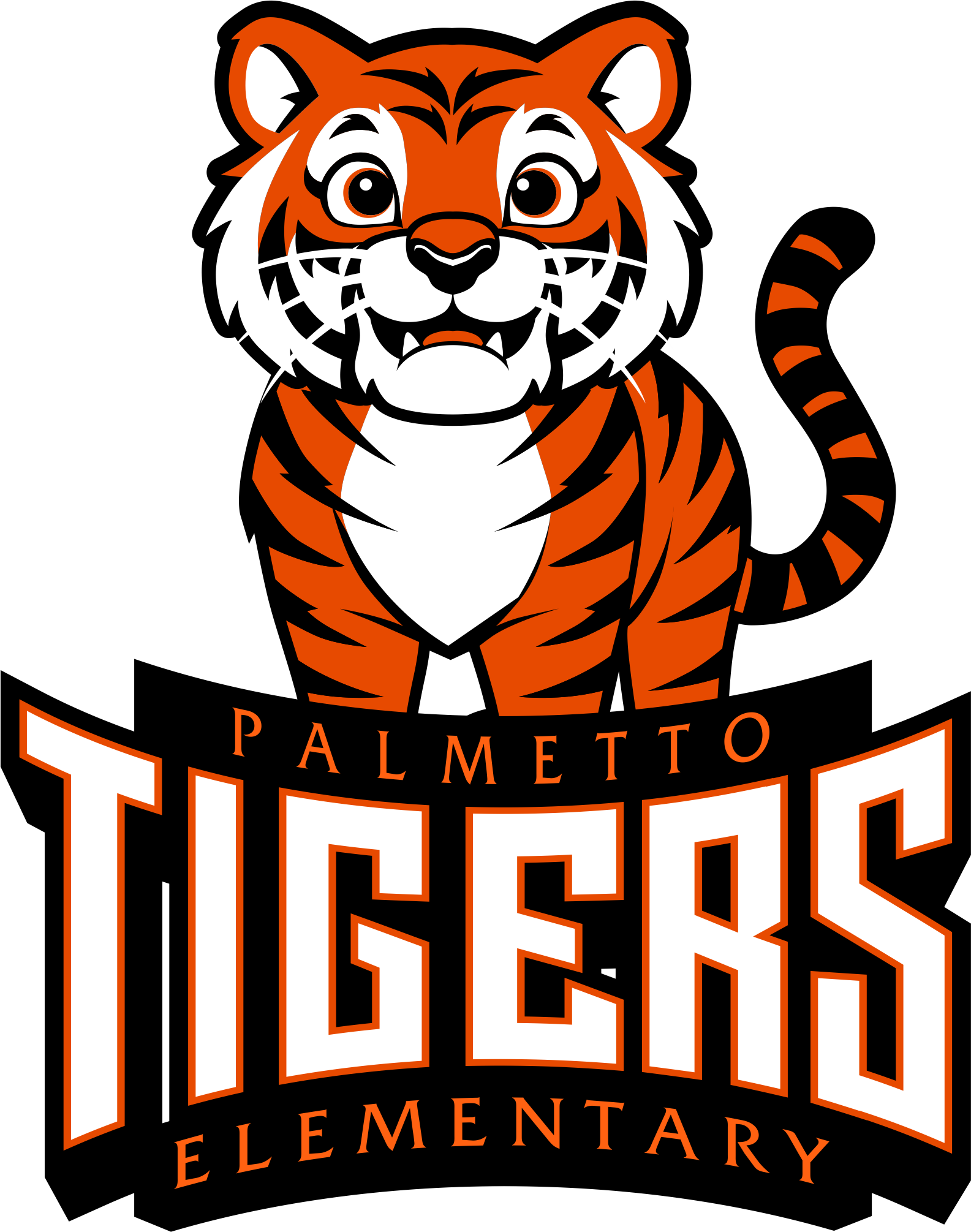 School logo featuring a stylized tiger's face with the words Palmetto Elementary School.