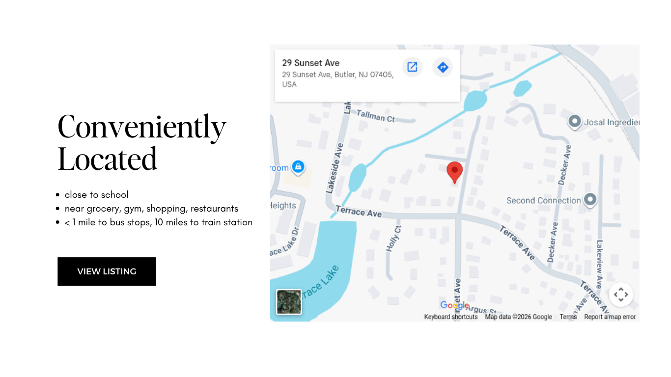 Conveniently located - close to school, grocery, gym, shopping, restaurants. It is < 1 mile to bus stops and 10 miles to train station