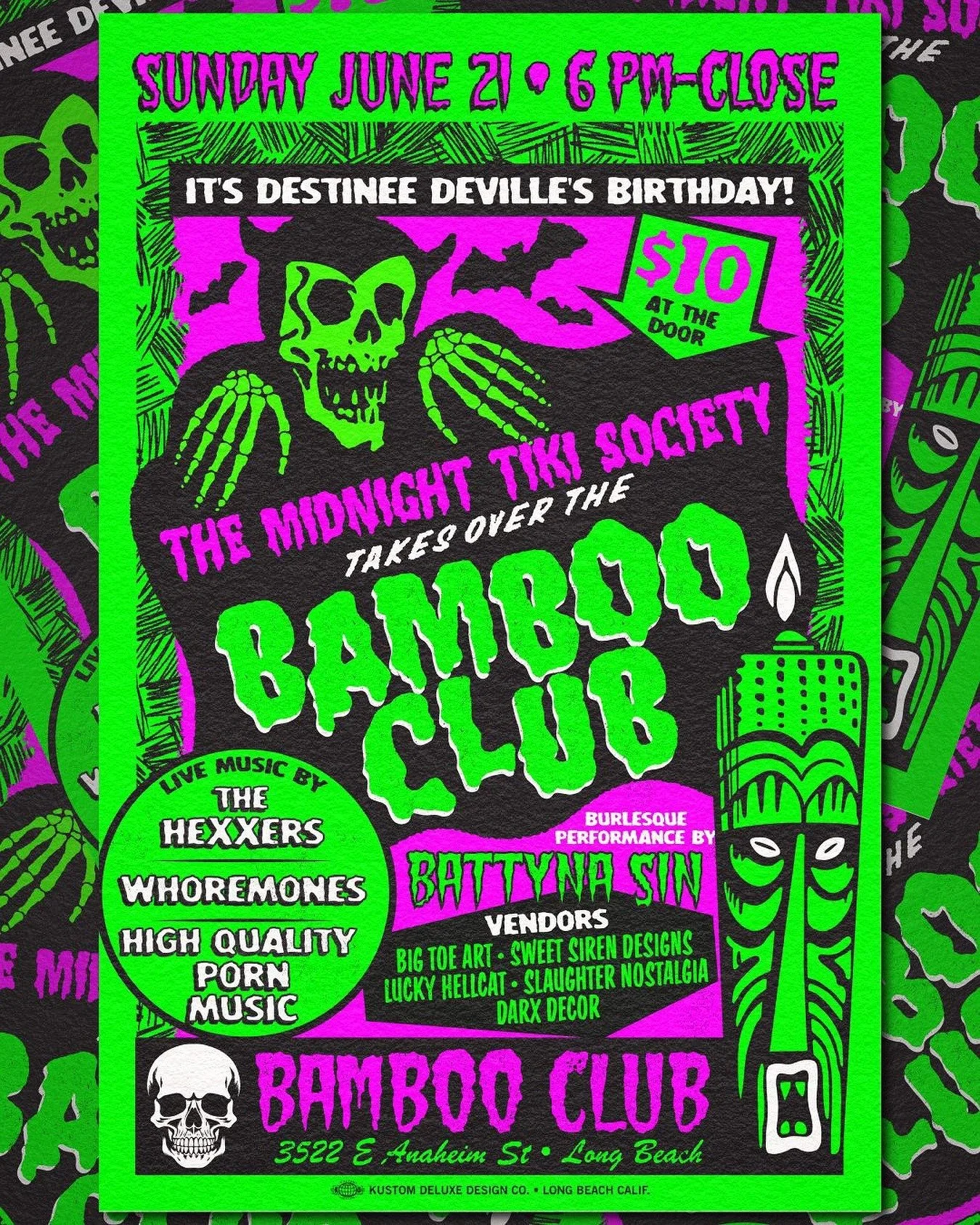 Midnight Tiki Society Takeover with live music by the Hexxers, Whoremones, & HQPM with Burlesque, DJs, & Vendors!