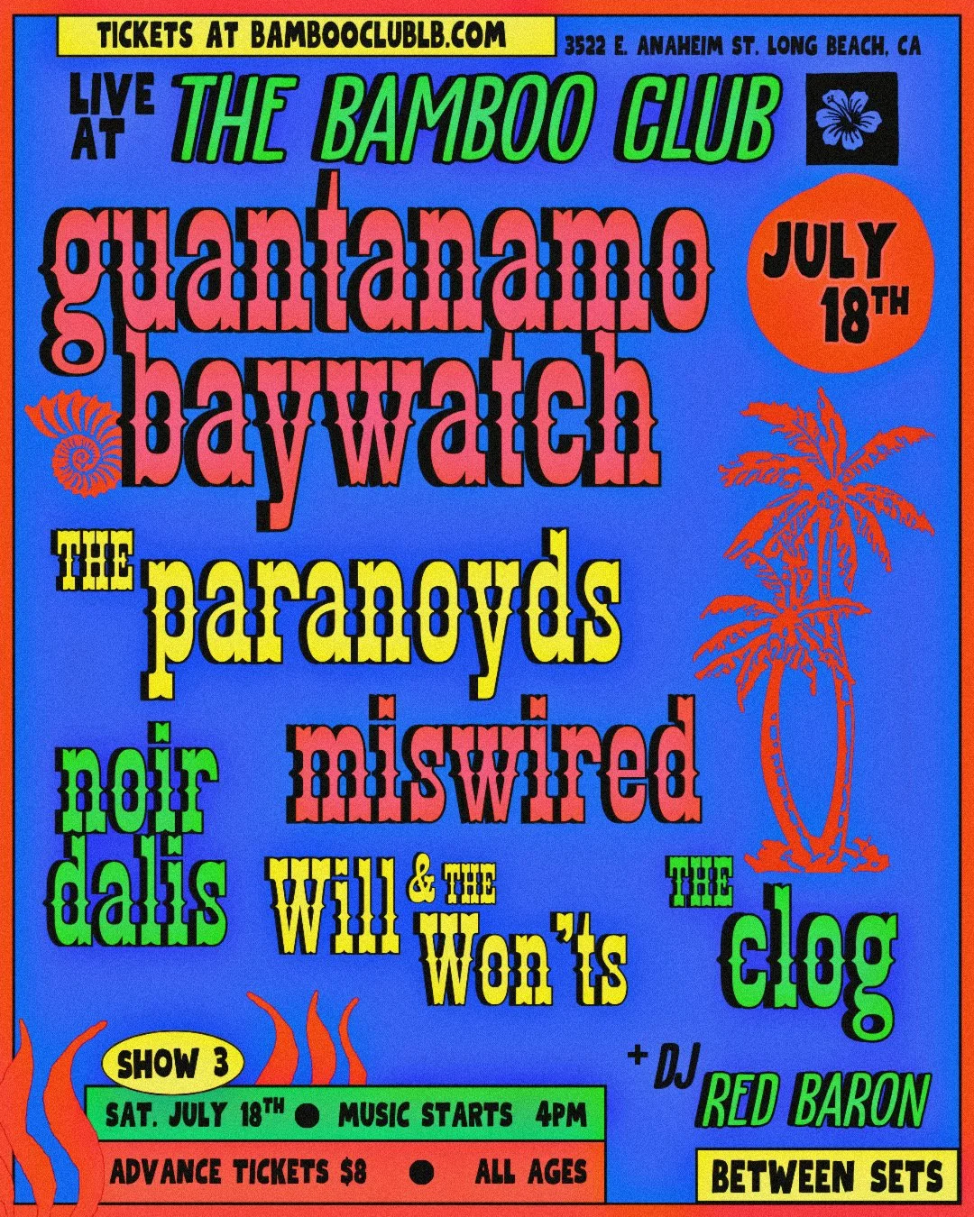 Live at Bamboo Club presents: Guantanamo Baywatch, The Paranoyds, Noir Dalis, Miswired, Will & the Won'ts, & The Clog