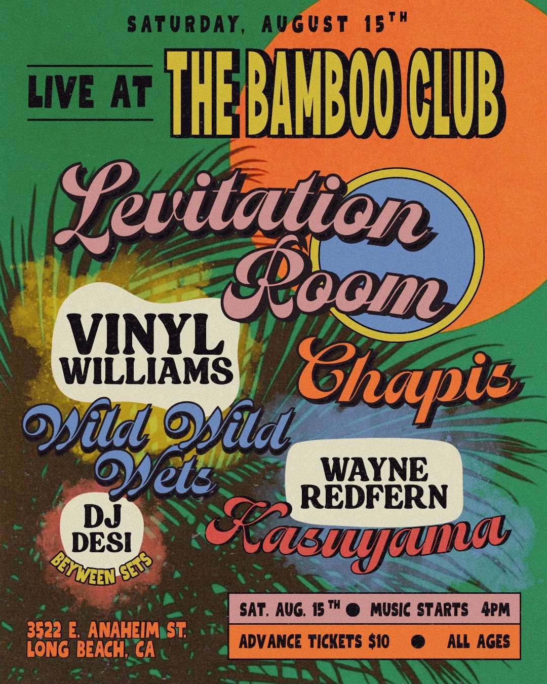 Live at Bamboo Club presents: Levitation Room, Vinyl Williams, Chapis, Wild Wild Wets, Wayne Redfern, and Kasuyama