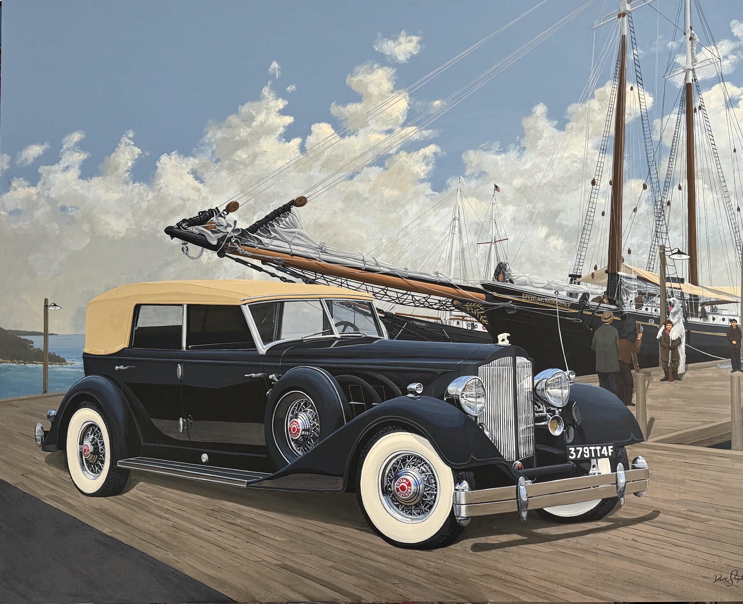 Mr. David Snyder provided this original painting of 1934 Packard owned by Arctic Explorer Louise Boyd with the Schooner Ernistina Morrissey.