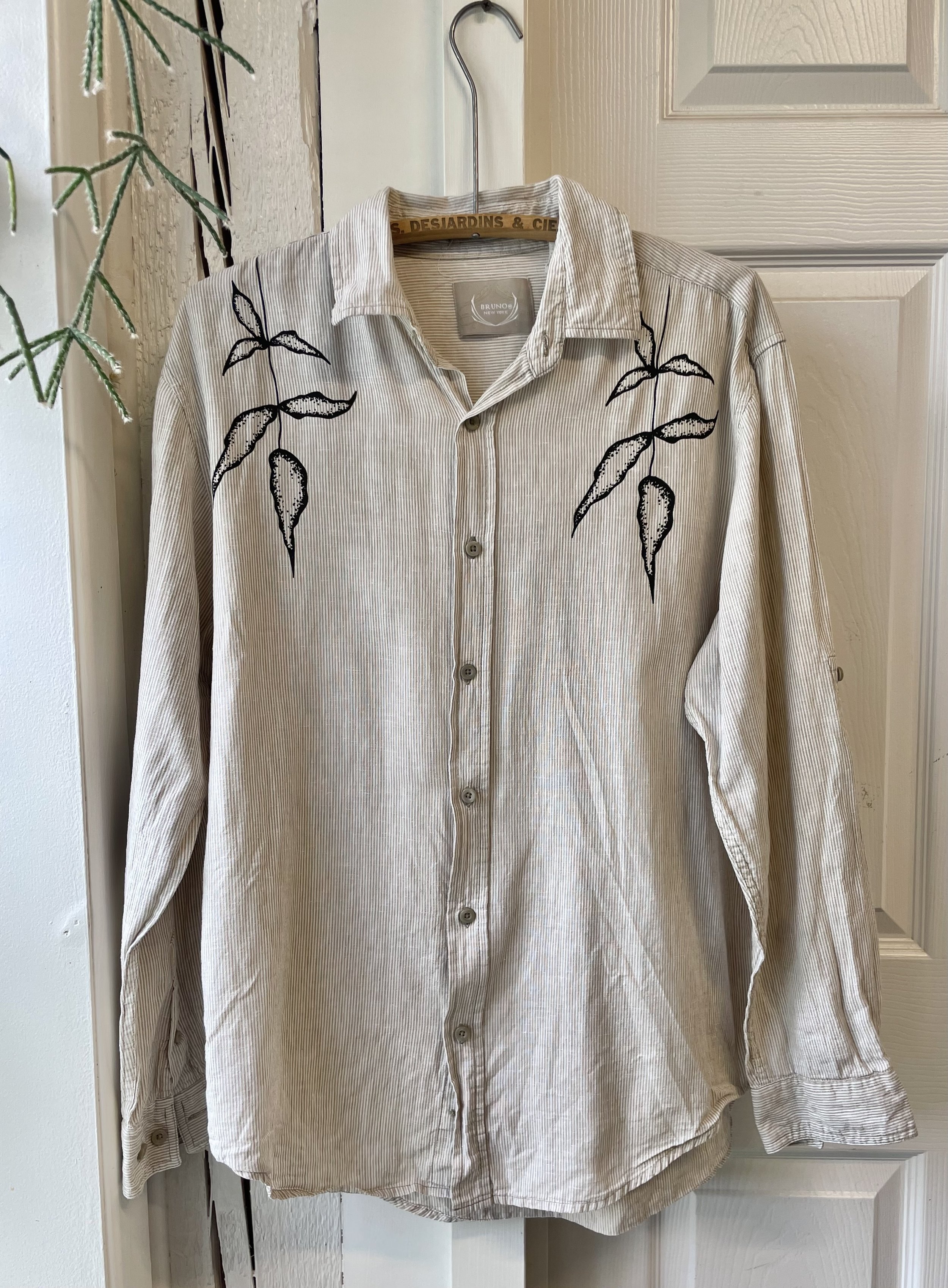 Chemise en lin, fines rayures - Large