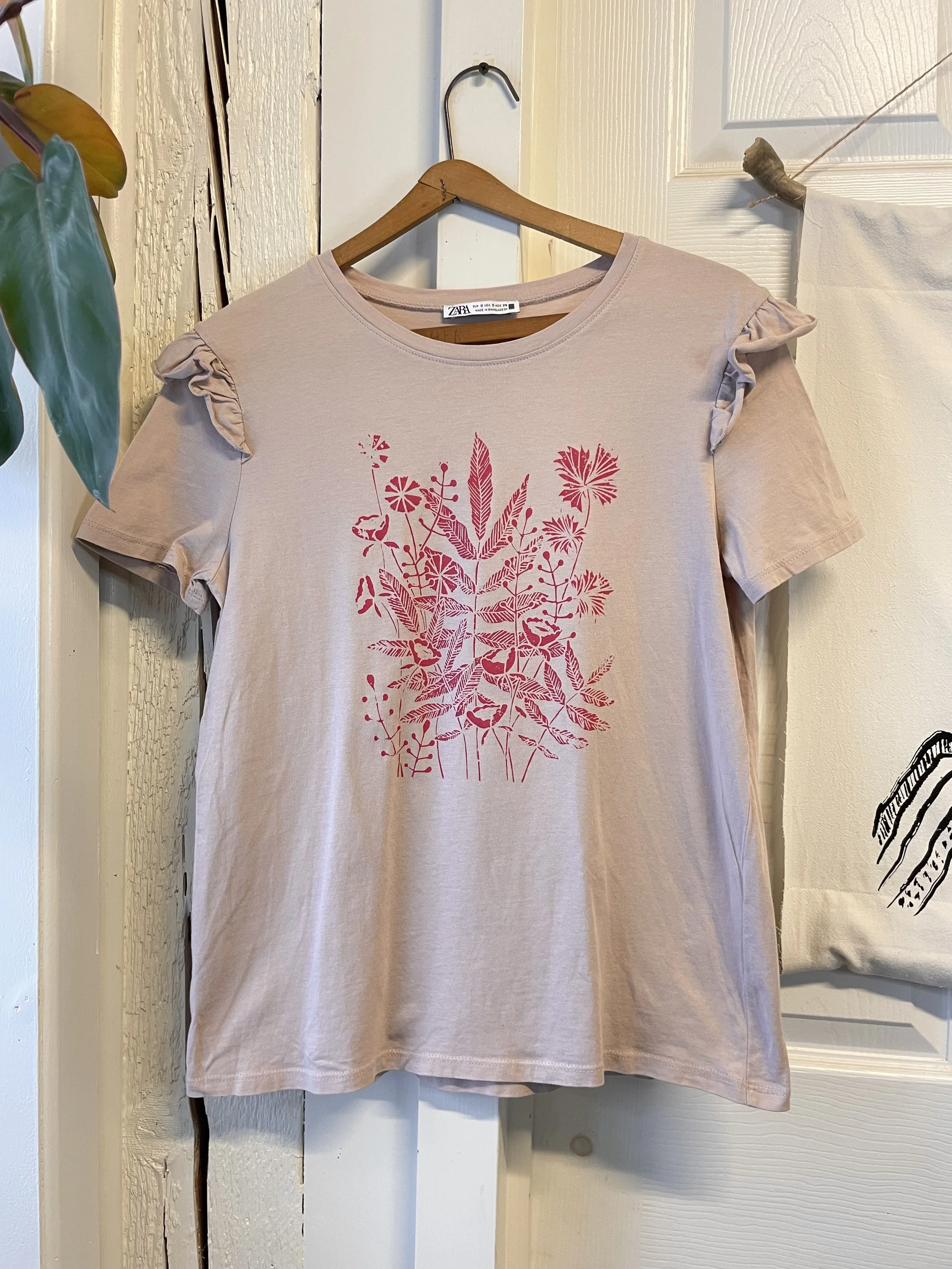 T-shirt Zara beige/rose - Taille petit