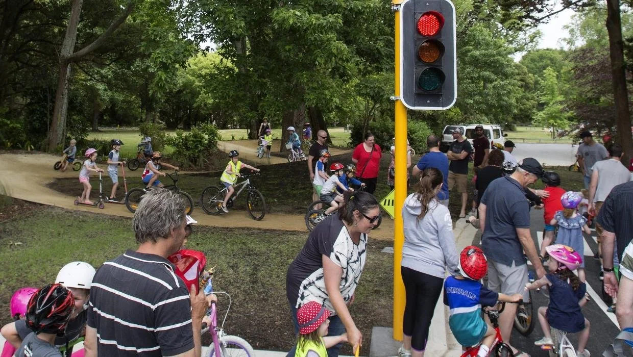The bike track features a working traffic light to help teach children road rules. WARWICK SMITH / STUFF