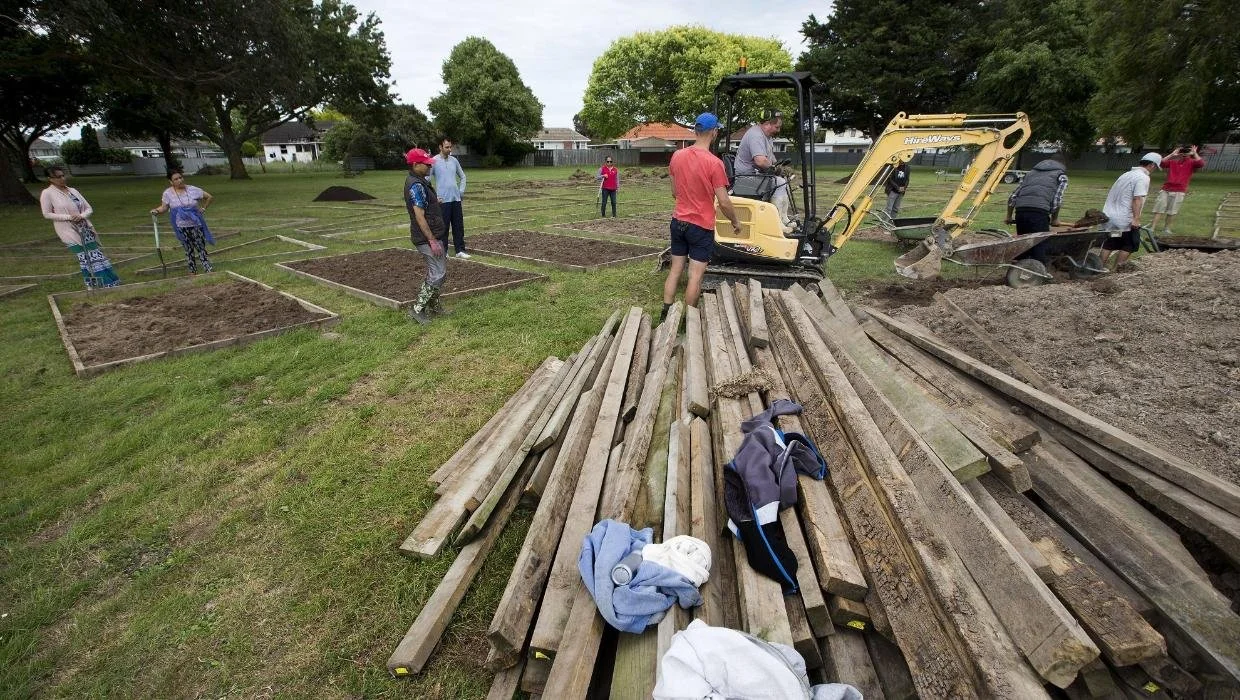 A working bee transforms a corner of Awapuni Park into a community garden.MURRAY WILSON / STUFF