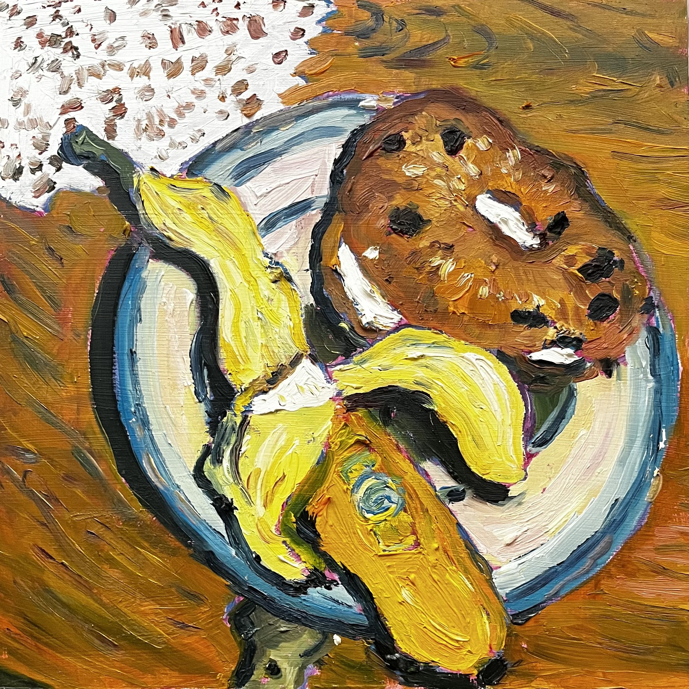 Breakfast, oil on wood board, 2024