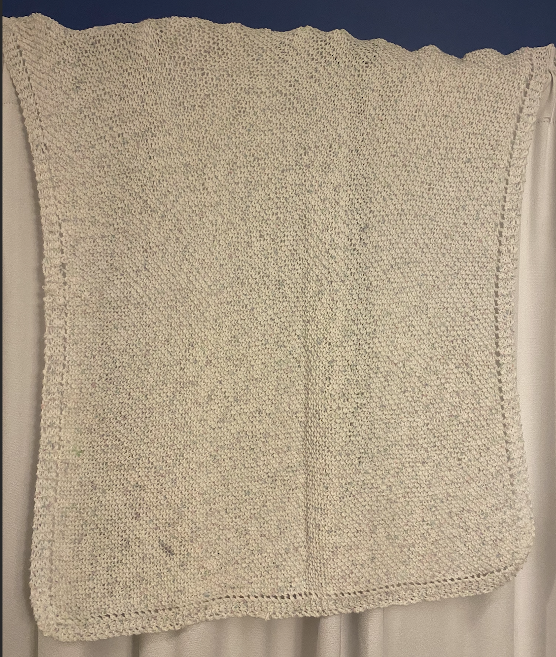Hand-knit White &amp; Purple Baby Blanket