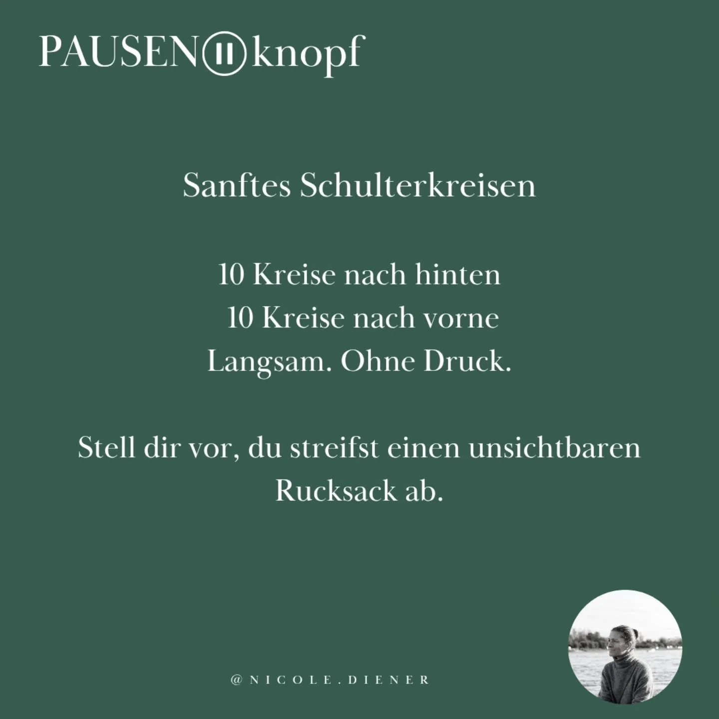Manchmal merken wir gar nicht, wie viel wir tragen.

Gedanken, Verantwortung, Erwartungen &mdash; oft landet all das leise in unseren Schultern. Wir halten fest, ziehen hoch, ohne es zu wollen. Wir spannen an, ohne es zu bemerken und genau dort darf 