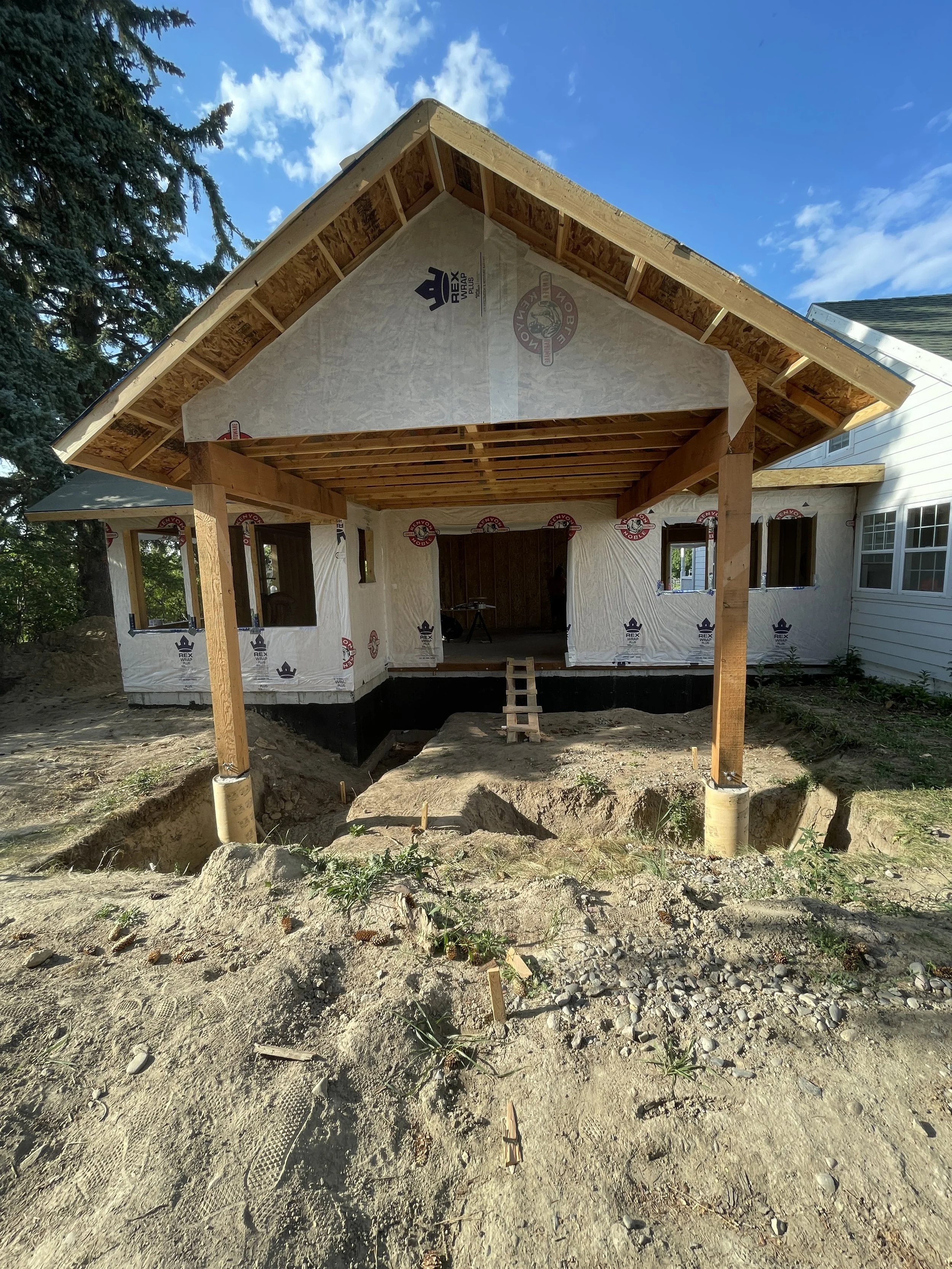 Timber porch and back view of addition