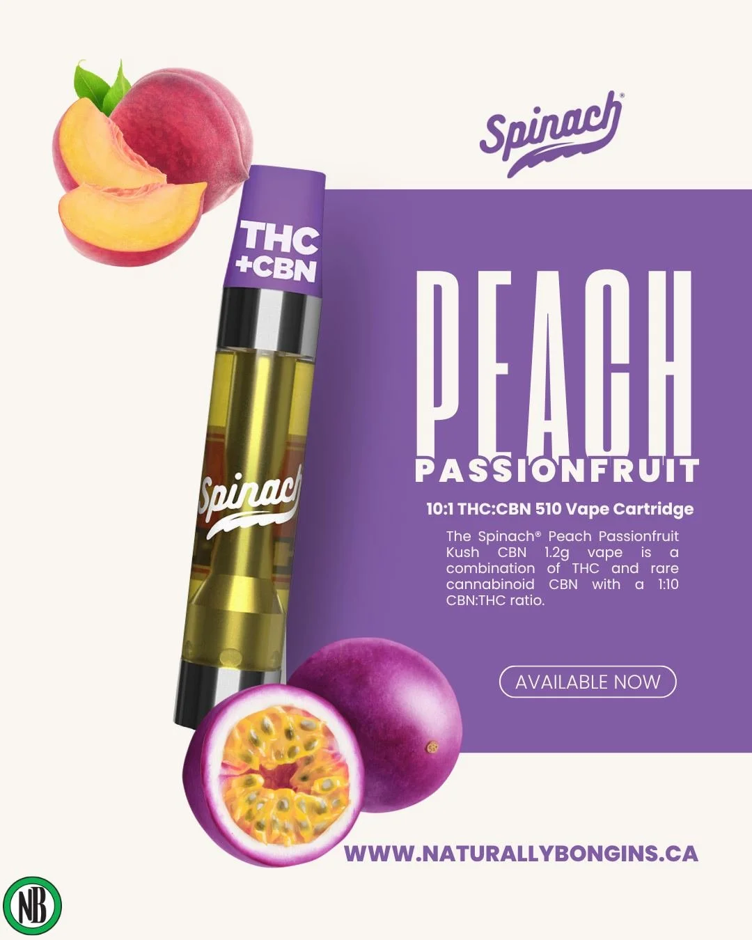 We just got in Spinach's Peach Passionfruit 10:1 THC:CBN 510 Cart! Its a fruity, sweet and citrusy cart with a hint of CBN, perfect for winding down and relaxing! Now available at Naturally Bongins! 

 #naturallybongins #elevatedheadshop #smoke #cann