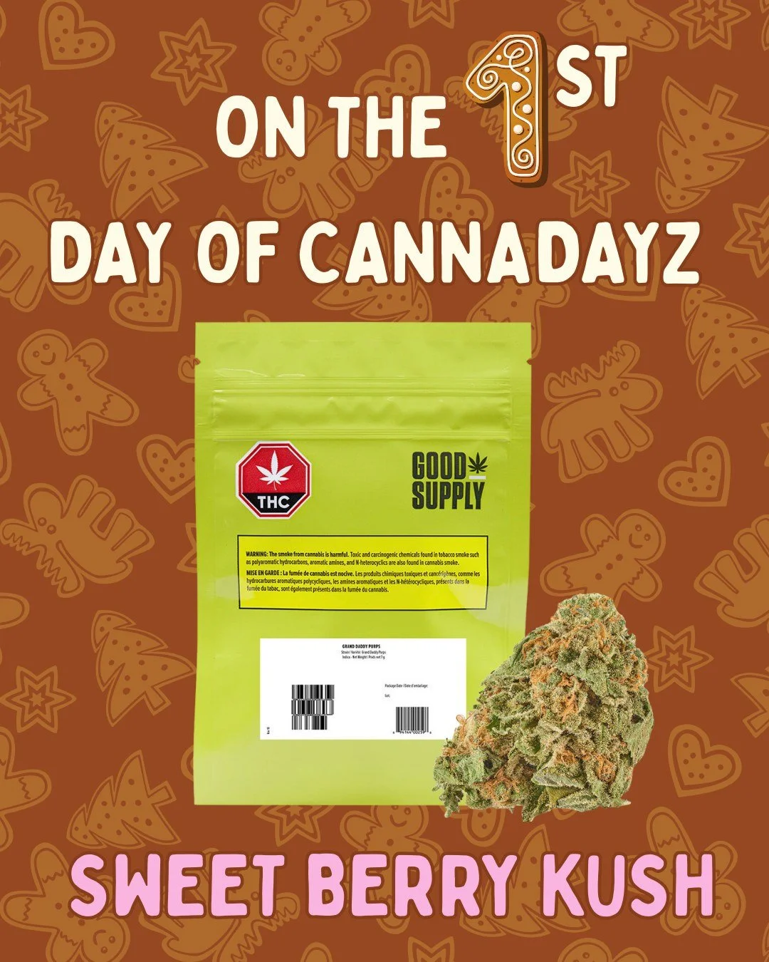 On the first day of Cannadayz, my budtender gave to me... a jar of Sweet Berry Kush so tasty and sweet! 12 days of Cannadayz is now on until Christmas! Come in and get deals on all Good Supply Products and more! 

 #naturallybongins #elevatedheadshop