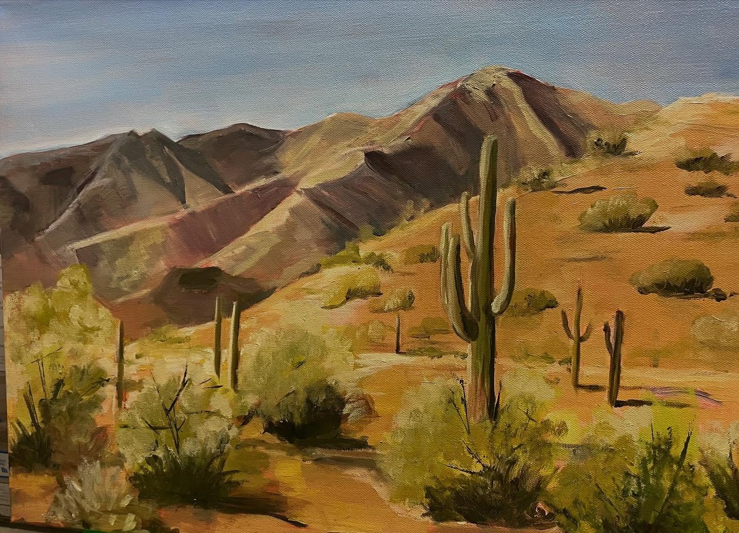 Work in progress! From a plein air study of the White Tanks! #arizonapleinairpainters  #oilpaintings #oilpaintersofamerica  #whitetankmountainregionalpark
