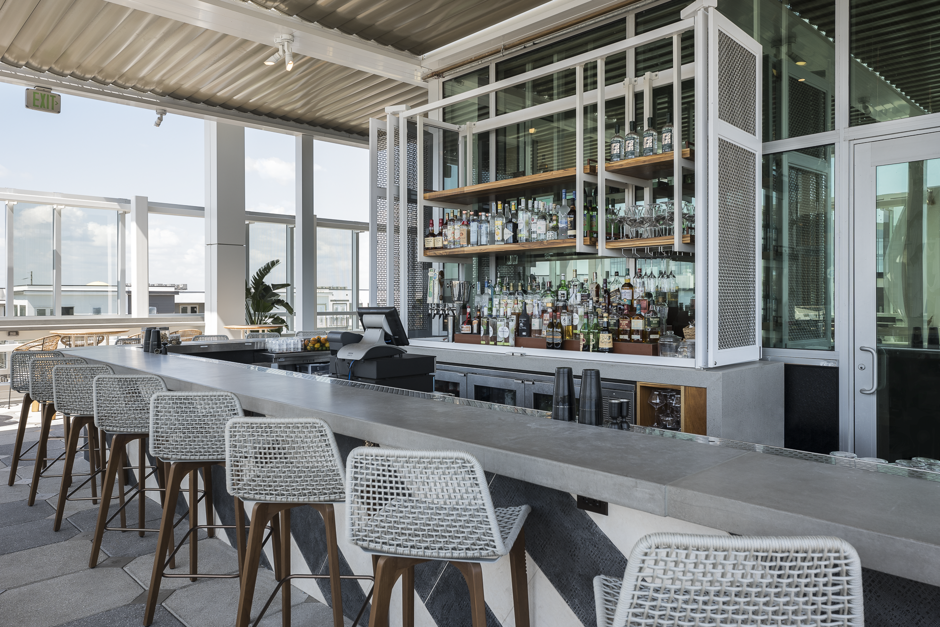 rooftop hotel bar millwork Aloft and Element dual-brand