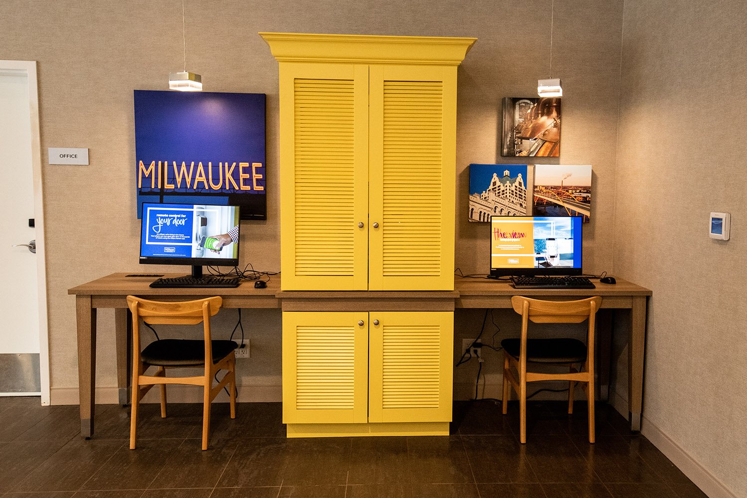 office and work area millwork in public space of Tru by Hilton and Home2 Suites