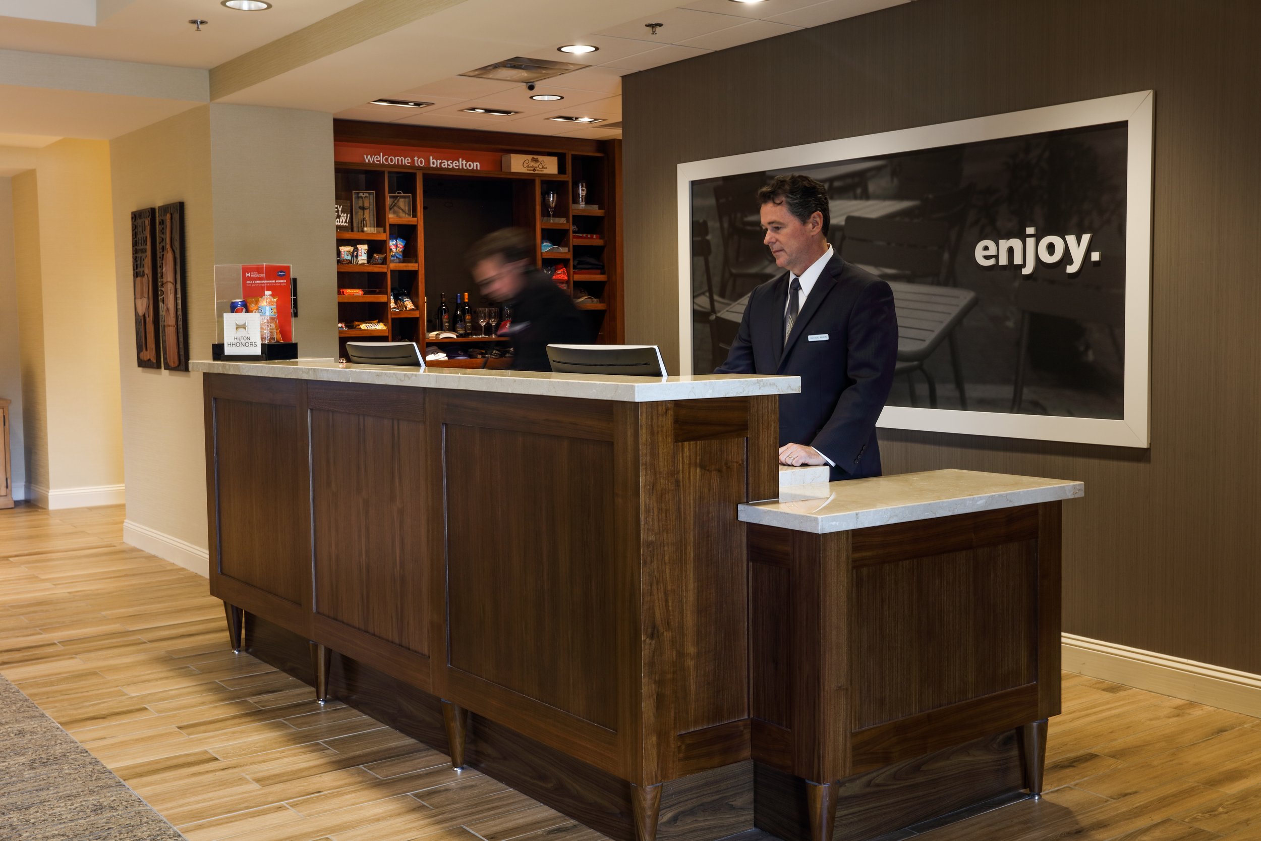 Hampton Inn and Suites hotel lobby millwork elements