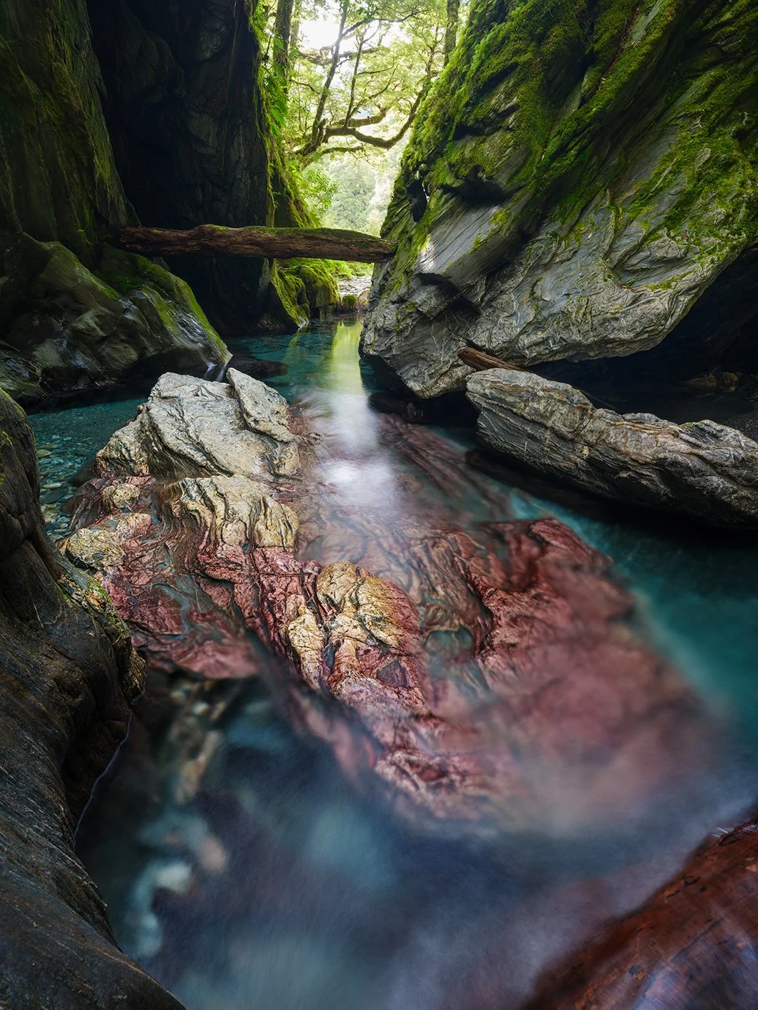 Robinson creek is a must stop on your way to or from Wanaka to the west coast of the south island in New Zealand. You can stop for a minute and look in with dry feet or go ahead get waste deep in the water to get this view looking back out of the can