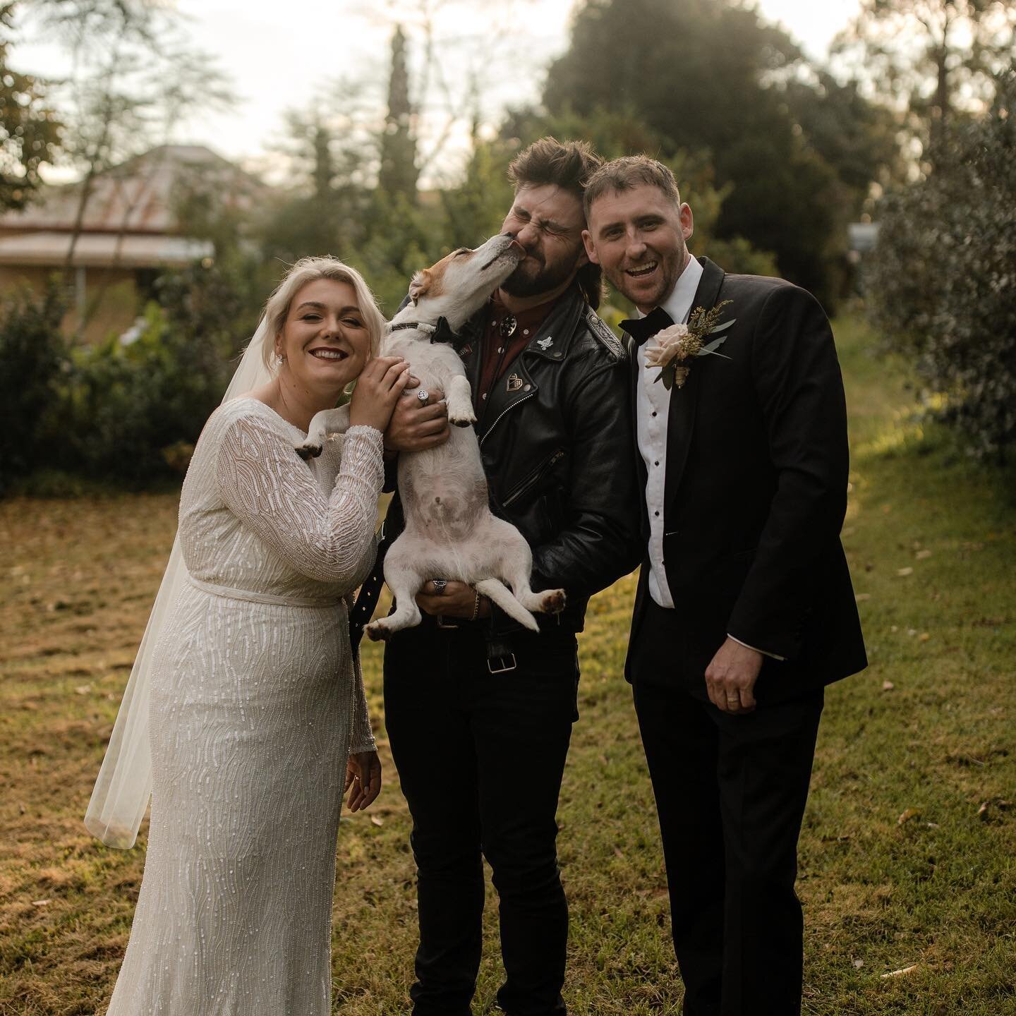 Joanne and Adrian 🔥
So lucky to marry such weapons! 
Jax the &ldquo;ring bearer&rdquo; gave the seal of approval🐾😂
swipe for a close up! 

@thirdwheelin.co doing what he does best ! 📸
film to come from
@codyadamsmedia 🎬