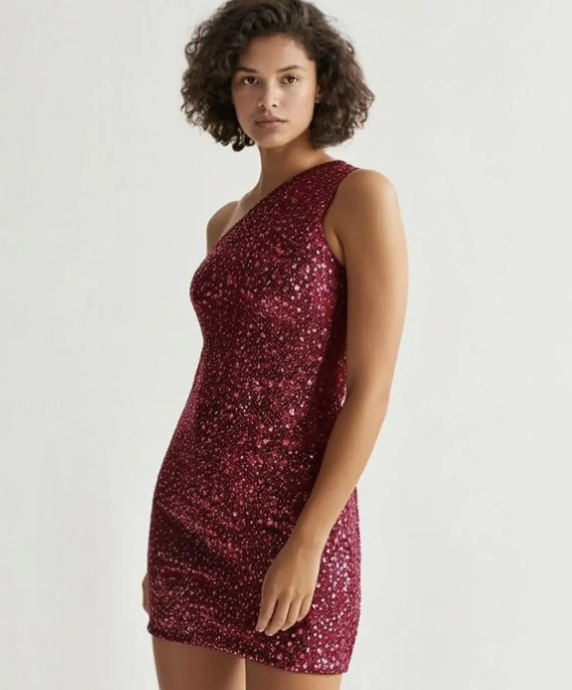 One Shoulder Sequined Mini Dress