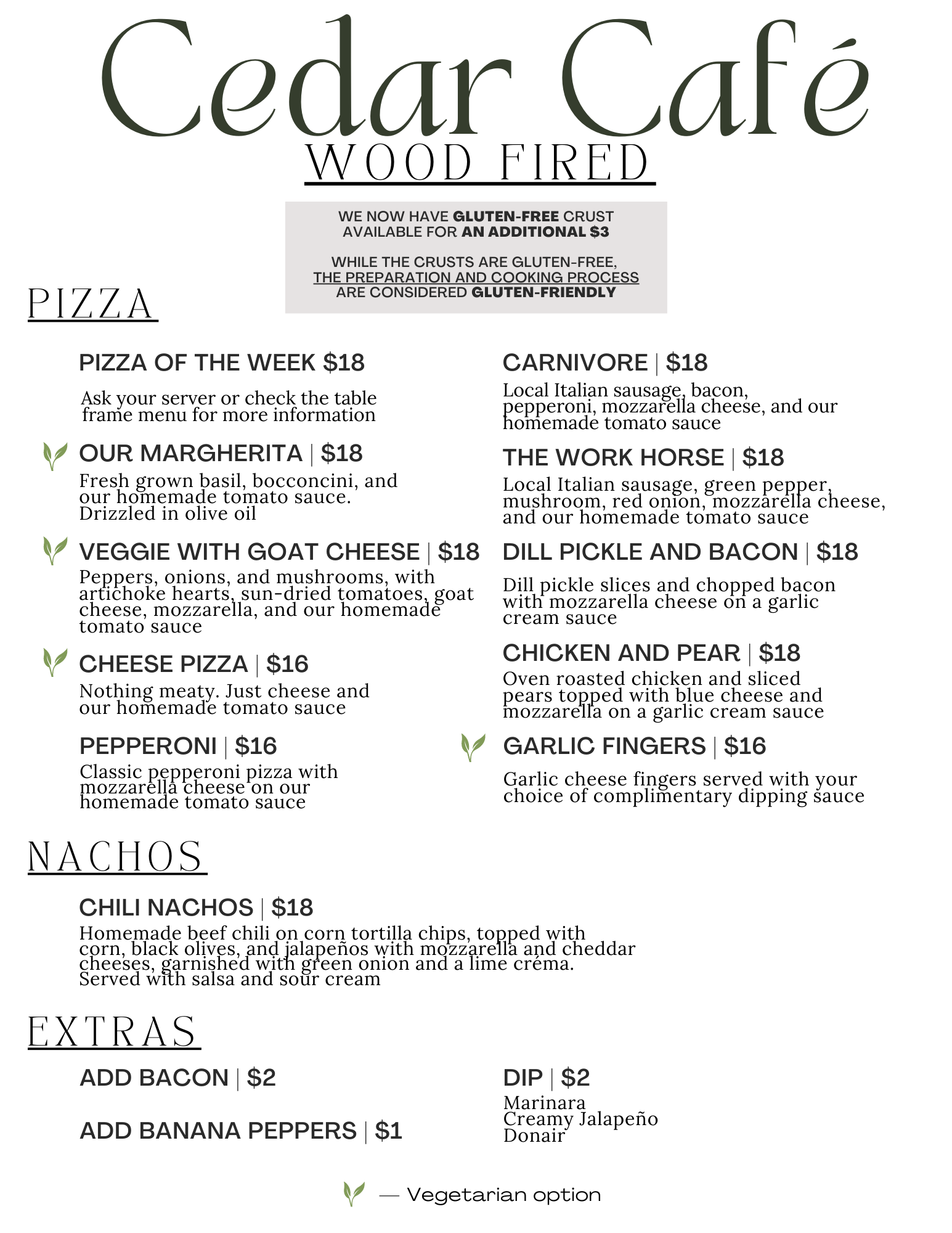 Cedar Café Menu — Corn Hill Nursery
