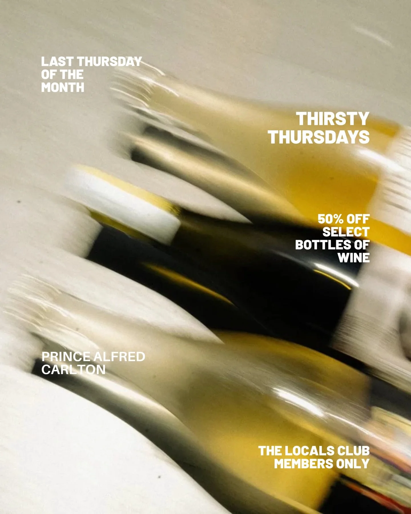 This Thursday - 50% off bottles of wine for our app members!! 🍾

Search The Locals Club in all app stores or link in bio

*select bottles of wine 

#happyhourmelbourne #rooftopbar #melbournerooftop #melbournepubs #cheapdrinks