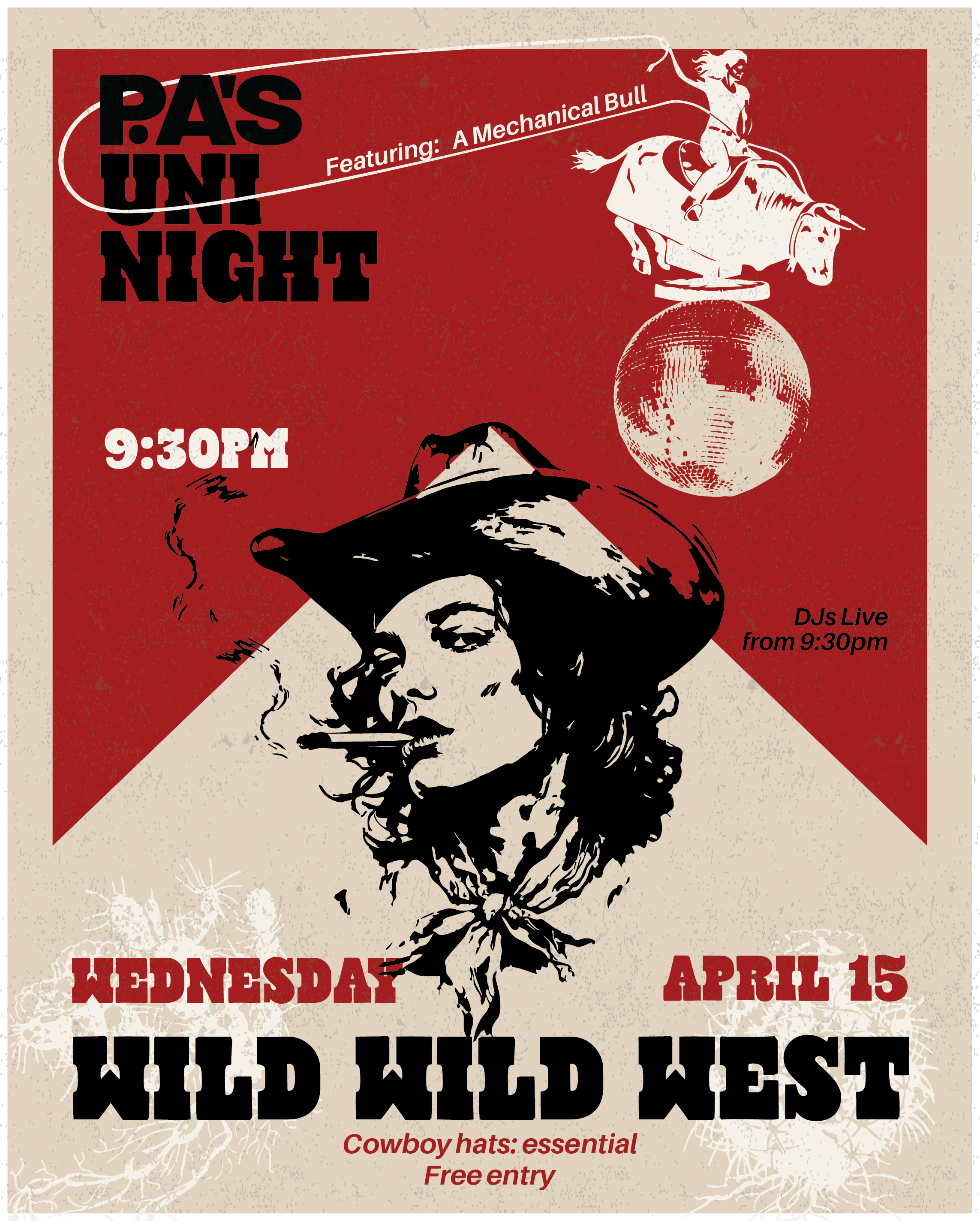 prince alfred carlton uni night wild wild west theme mechanical bull