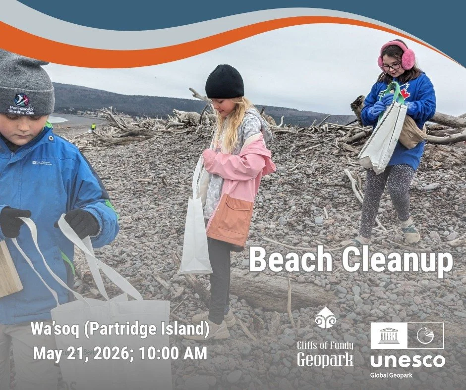 Let's keep the coast clear! 🌊

Join us for a Community Beach Cleanup at Wa'soq (Partridge Island) on Thursday, May 21, 2026. This is a wonderful way to act as a community-driven steward and help protect the delicate intertidal habitats of the Minas 