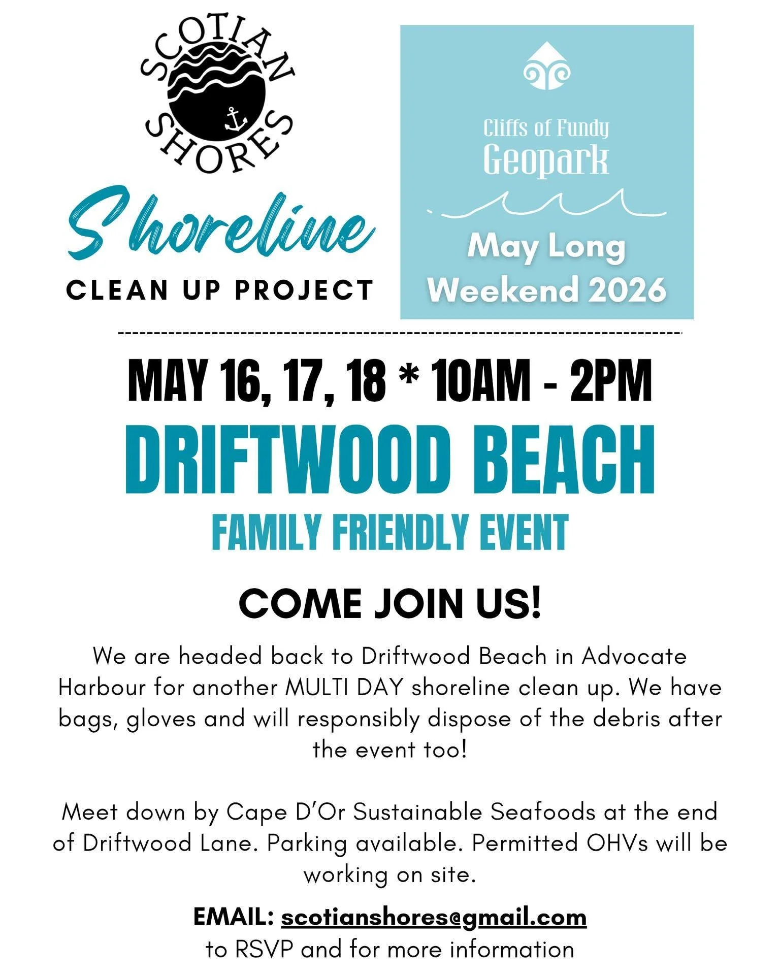 Join us for a massive community cleanup at Driftwood Beach in Advocate Harbour! 🌊

As we prepare for the upcoming visitor season, we are looking for community-driven stewards to help us beautify one of our most iconic coastal stretches. We are proud