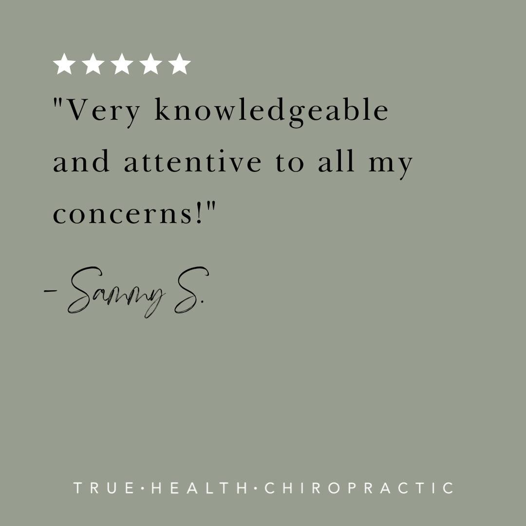 Thank you Sammy! Listening to patients to address each of their questions and concerns is what we're about here at True Health! ✨
.
.
.
.
#discoverwellness #lemarschiropractor