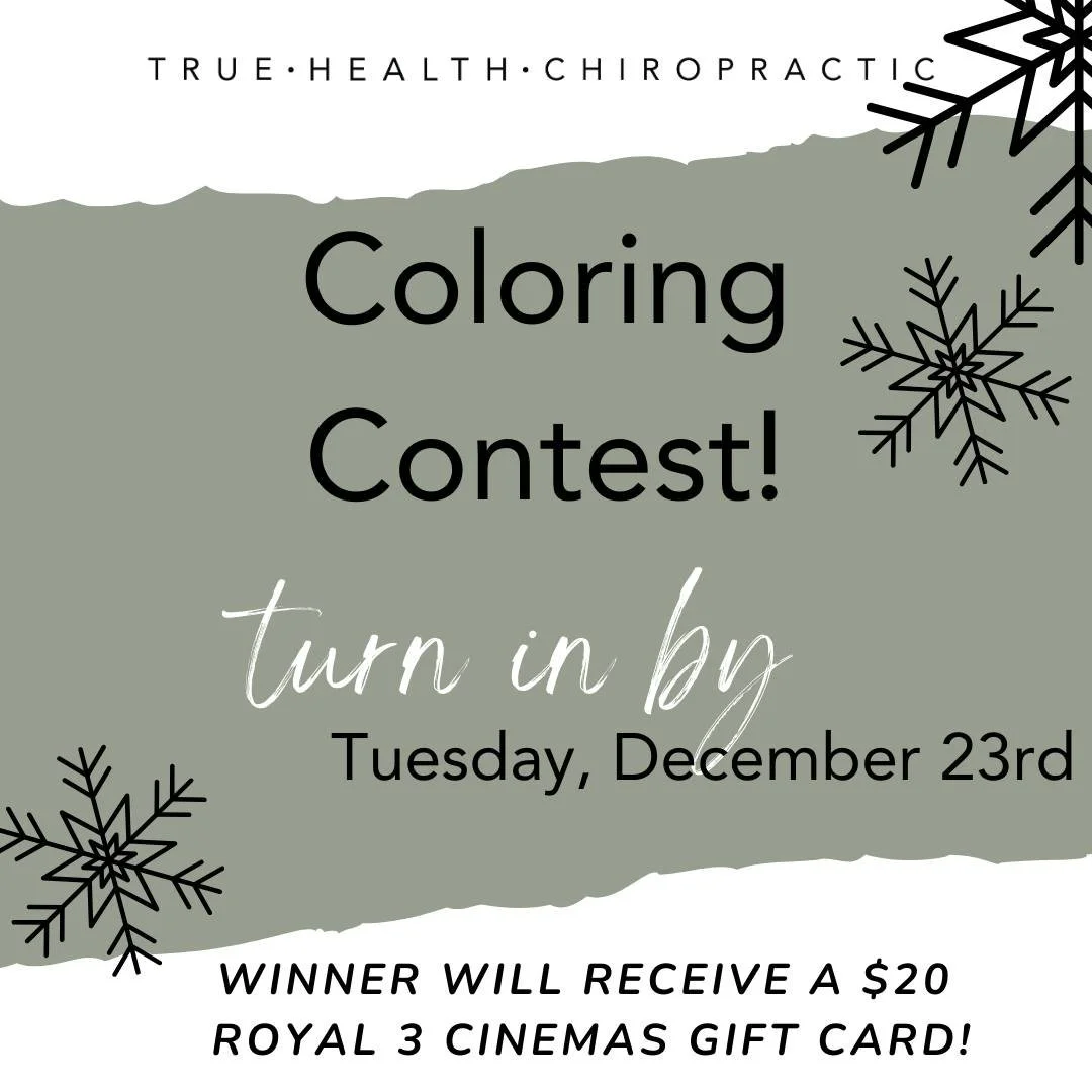 Help us get in the Christmas spirit at True Health by entering our Christmas coloring contest! Winner will receive a $20 gift card to Royal 3 Cinemas. 

For details 👉🏻 https://www.truehealth-chiropractic.com/contest