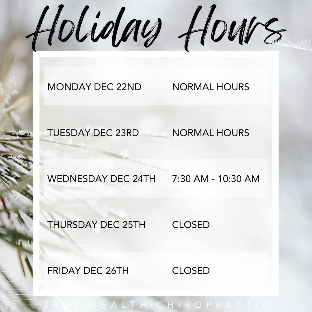We will have modified hours this week and next as we celebrate Christmas &amp; ring in the New Year! 

Wishing you all a Merry Christmas &amp; Happy New Year!

- Dr. Jared, Sarah &amp; Kiersten