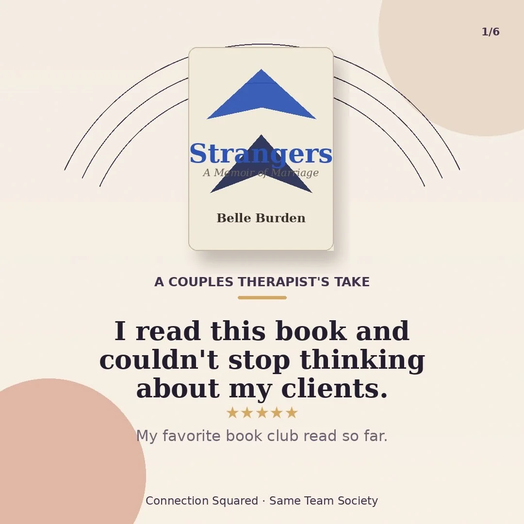 I&rsquo;ve been listening to this on Audible and I cannot stop.
Strangers by Belle Burden reads like a session. As a couples therapist, I kept recognizing the patterns &mdash; the slow drift, the silence that grows, the moment someone realizes they&r