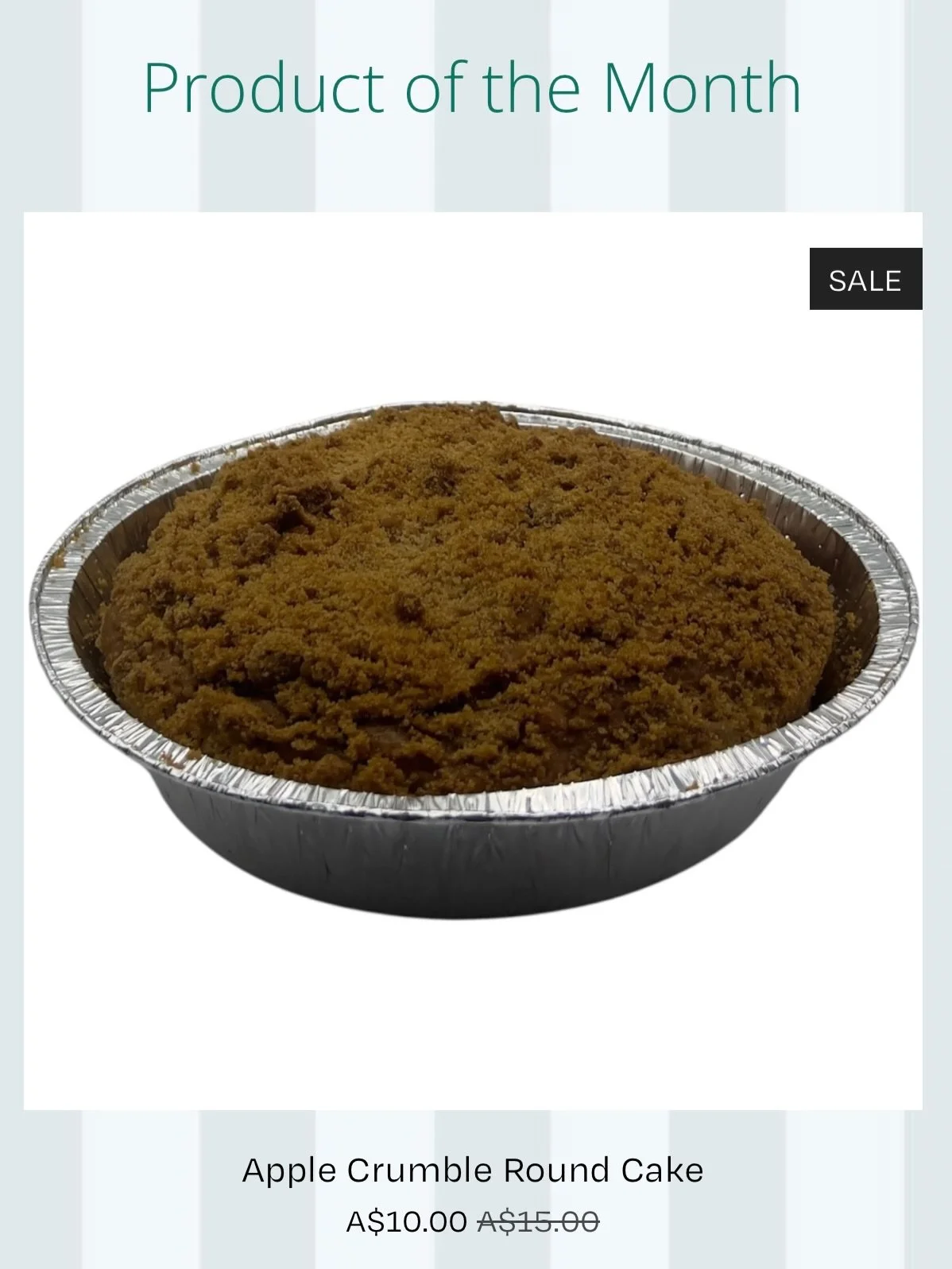 We&rsquo;re back! We hope you all had a wonderful Easter! 🐰🐣

Have you seen our product of the month?! Save 20% and get our Foundations range Apple Crumble Cakes for just $10 each! 🍏🍰
These cakes are perfect warmed up a little, great for dessert 