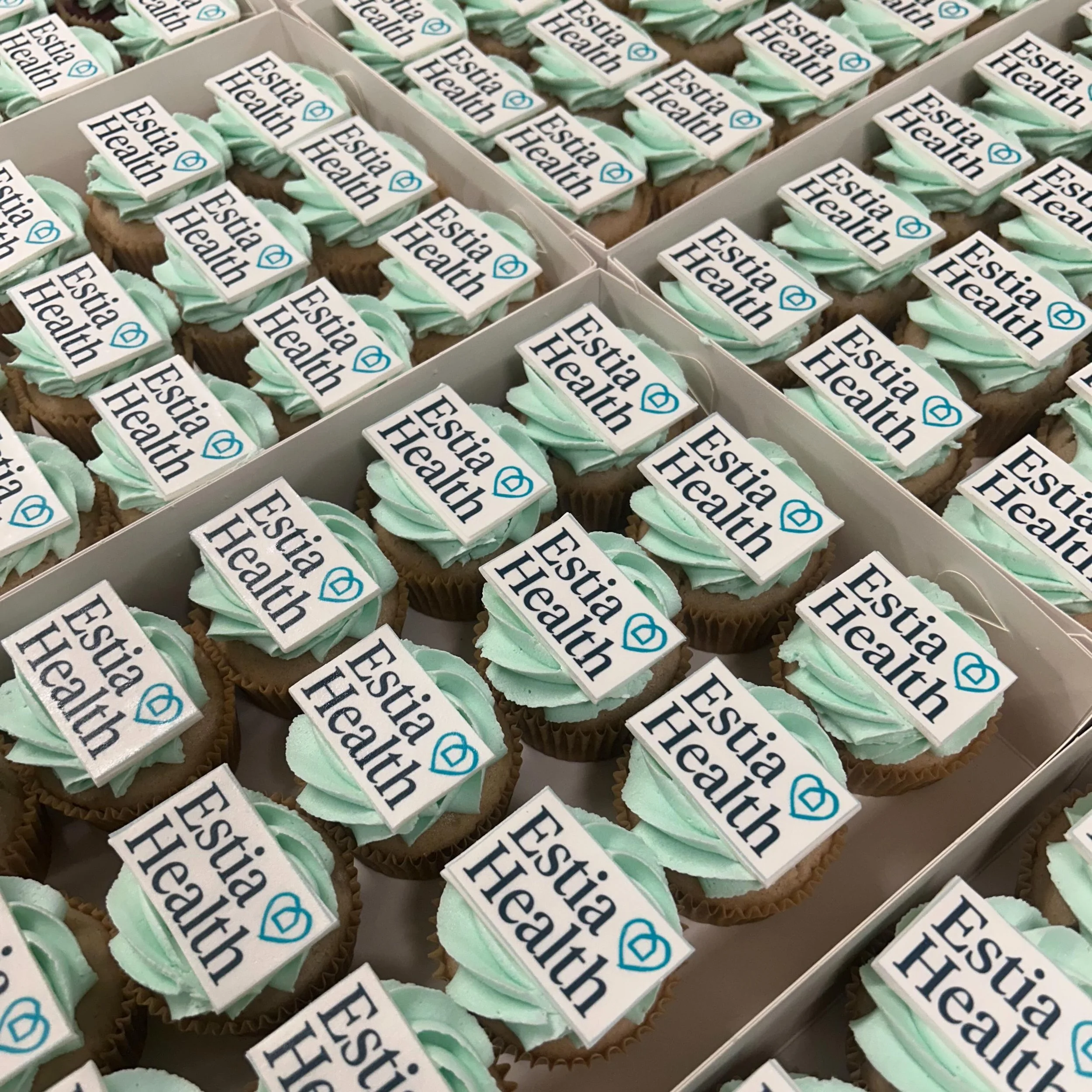 Personalised edible image cupcakes for @estia.health 
Thank you so much for your order, the support to our small family business means so much! 😊

Are you needing edible image/logo cupcakes for your function or celebration, contact us to discuss, we