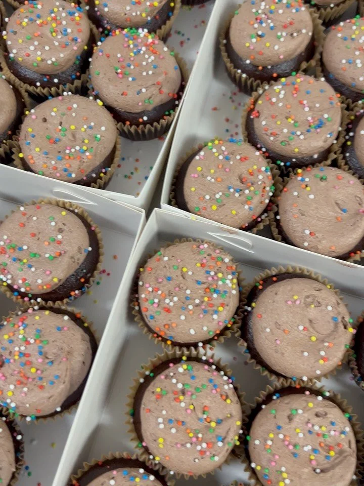 Chocolate sprinkle and Vanilla sprinkle cupcakes for a customer function 🧁🧁

100% vegan, gluten &amp; nut free, and absolutely delicious! 😋 

Contact us for enquiries: (03) 9762 6768

Pick up direct from our factory in Chirnside Park
M-F 8am-4pm: 