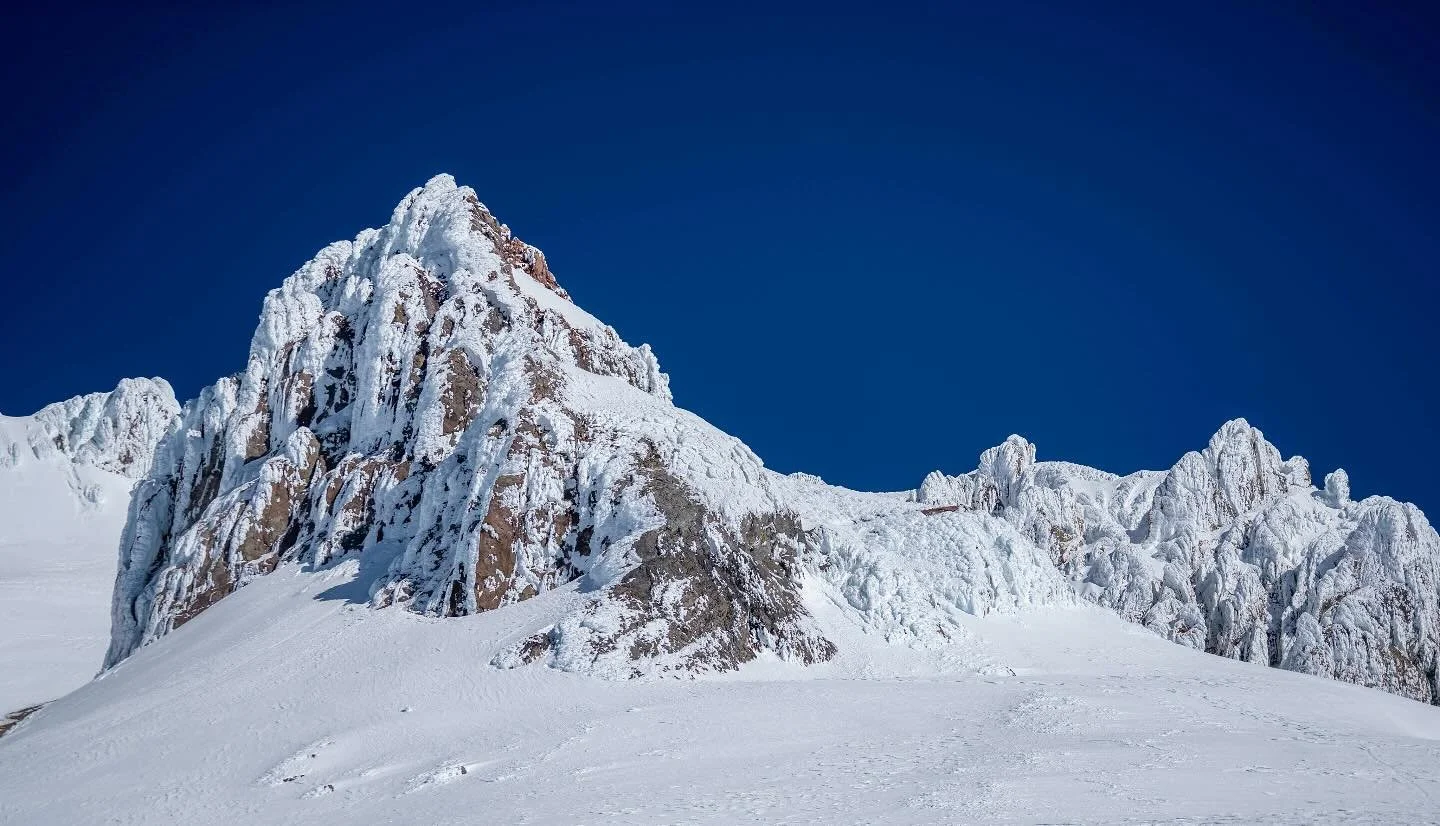 Mt Hood&rsquo;s Crater Rock. #icyfooting #cascades #oregon #mounthood #bluesky