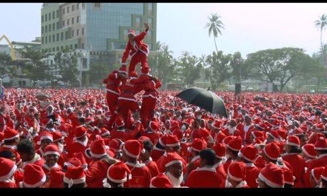 Seasons Greetings
&ndash; and yet another proof that India has the scale.

Skills need no proof:-) 

In 2014, India officially bagged the Guinness World record for the largest gathering of Santa Claus ever. During a charity event, organised by Thriss