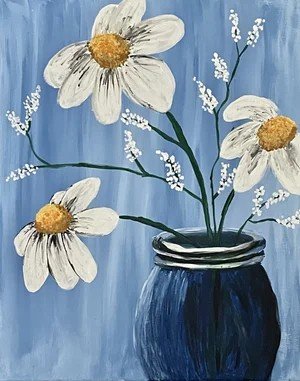 Come paint this beautiful painting of daisies in a jar here at Inspiration Haven art studio located in Springville ut