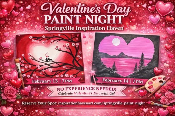 Join us for a Valentine's Day paint night in Springville, Utah.  Super fun and a great way to spend Valentine's Day if you are looking for ideas!