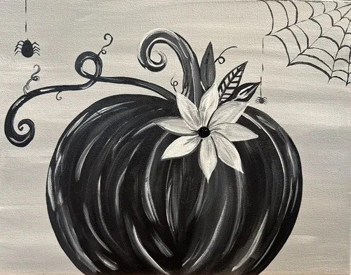 Looking for a night out? Come paint this fun Halloween black pumpkin painting