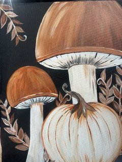 come paint this fun fall pumpkin and mushroom painting at Inspiration Haven Art Studio in Springville Utah