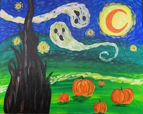 come paint this ghostly Halloween painting at Inspiration Haven Art Studio in Springville Utah