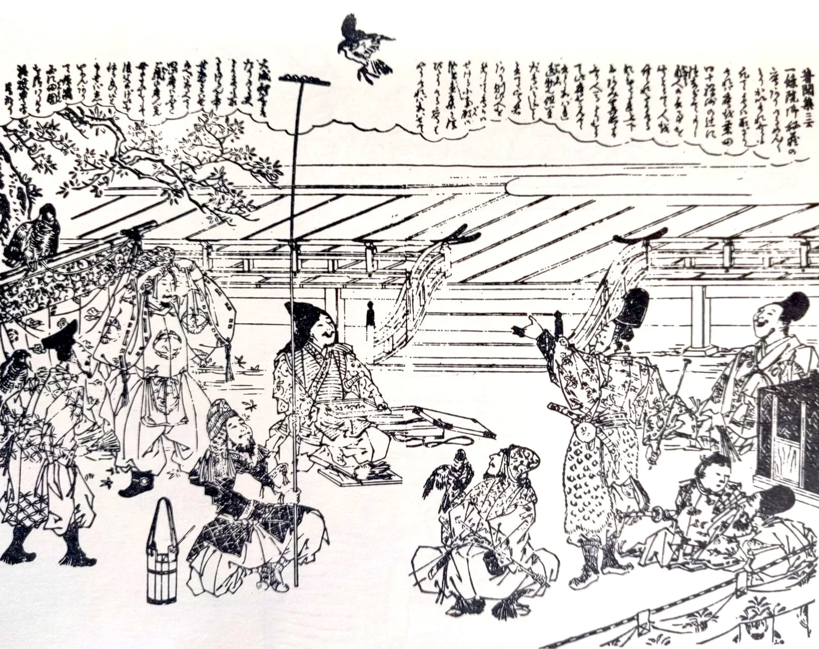 Field perch for merlins. From Ehon Taka Kagami.