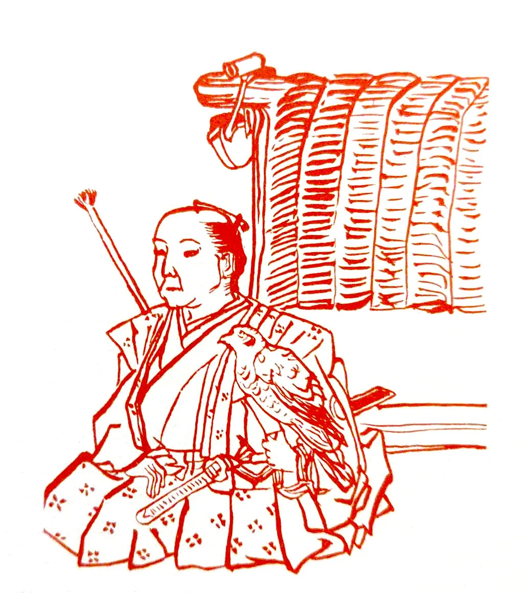  The falconer holding a goshawk is from Ehon Taka Kagami.