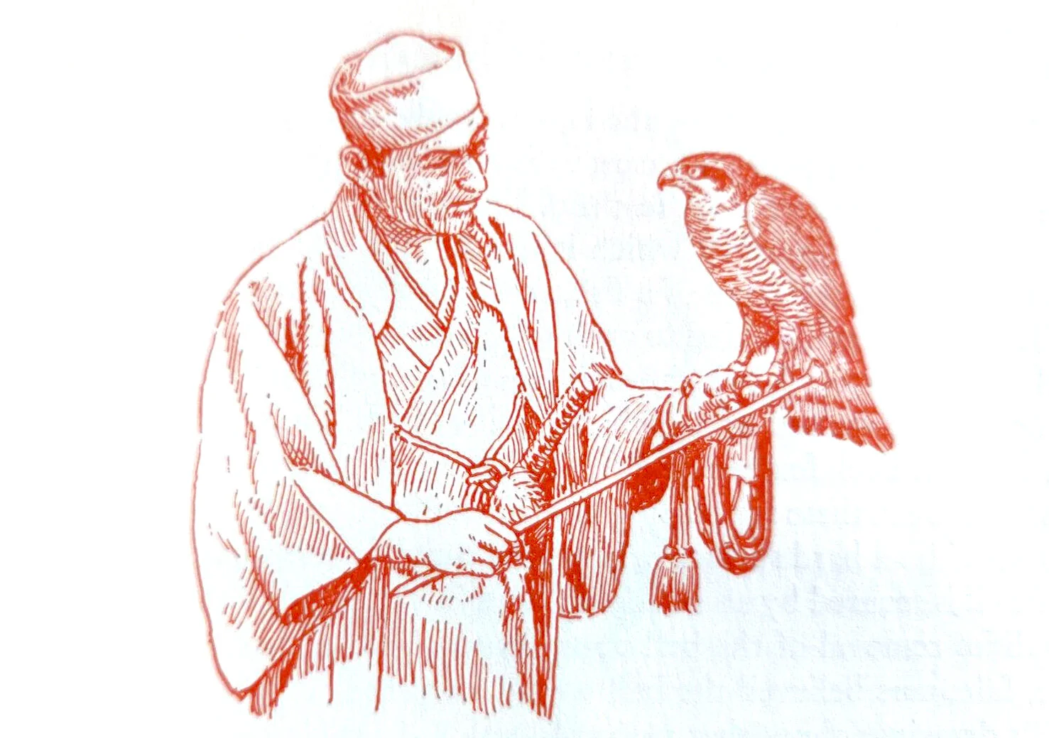 The falconer with the adult goshawk is Mr. Arie Niwa, in falconer's garb of the Edo Period.