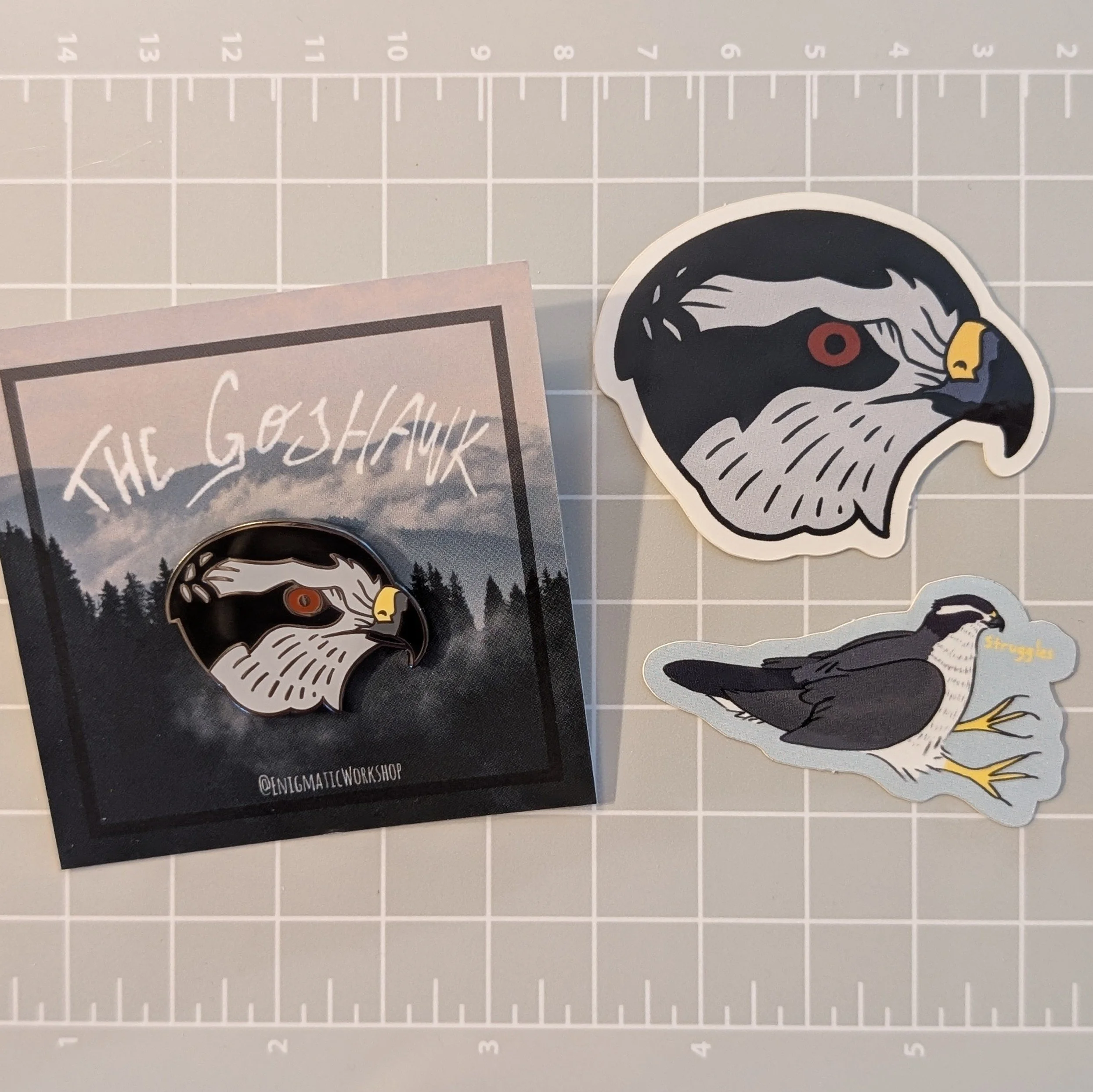 Goshawk Pin and Mini Sticker Set